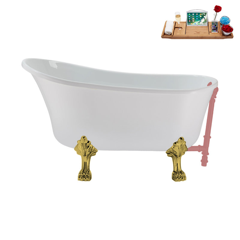 51.2'' x 25.6'' Soaking Acrylic Bathtub, Polished Gold, Matte Pink