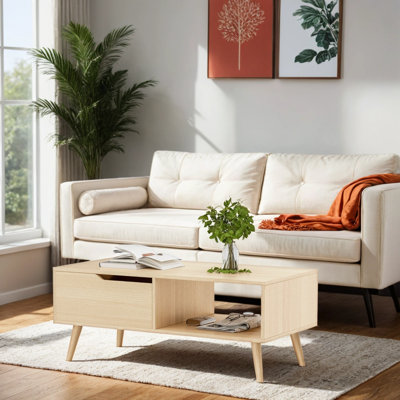 Table basse de 39 po, table basse moderne Mid-Century avec tiroir et tablette