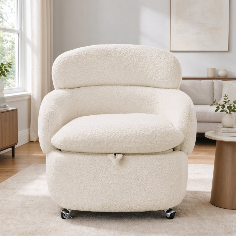 Upholstered Swivel Storage Accent Chair With Casters Single Lounge Armchair With Hidden Storagesuitable, Beige Chenille