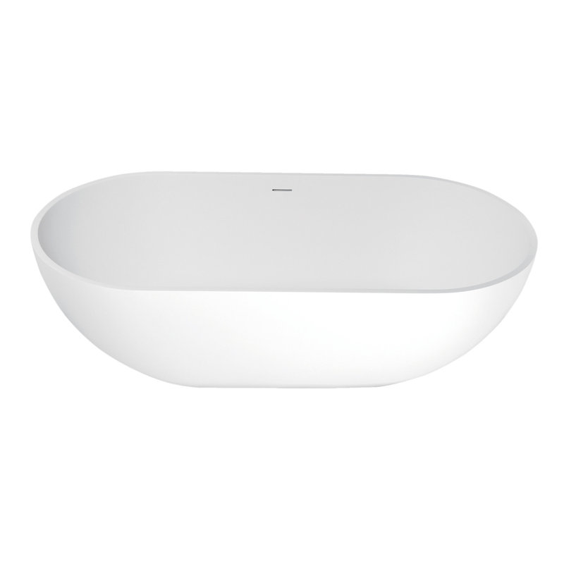Kingston Brass Arcticstone 70-Inch Solid Surface Oval Double Ended Freestanding Tub With Faucet Combo And Drain
