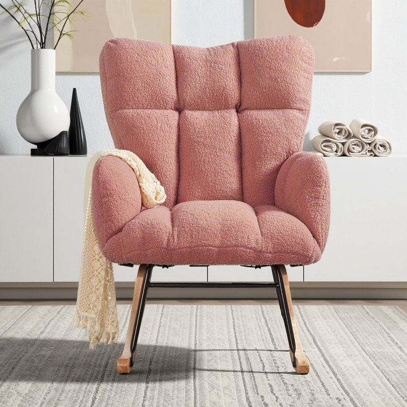 Chaise berçante rembourrée Teddy, Rose