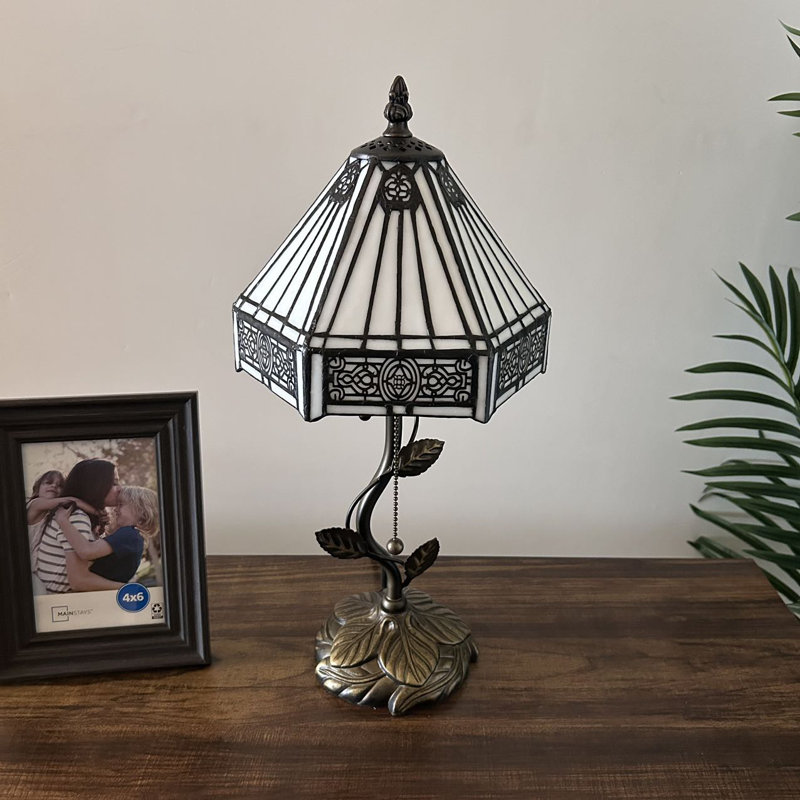Lampe de table Tiffany avec ampoule hexagonale à DEL en vitrail blanc incluse l 8 po x P 8 po x H 16 po