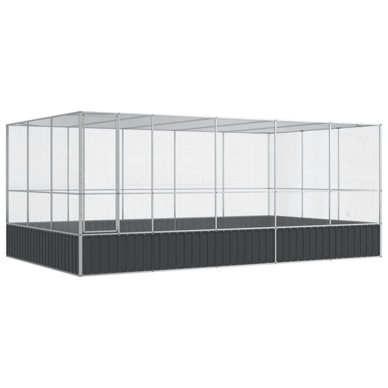 Silver Steel Aviary with Extension 203.9" x 120.9" x 83.5"