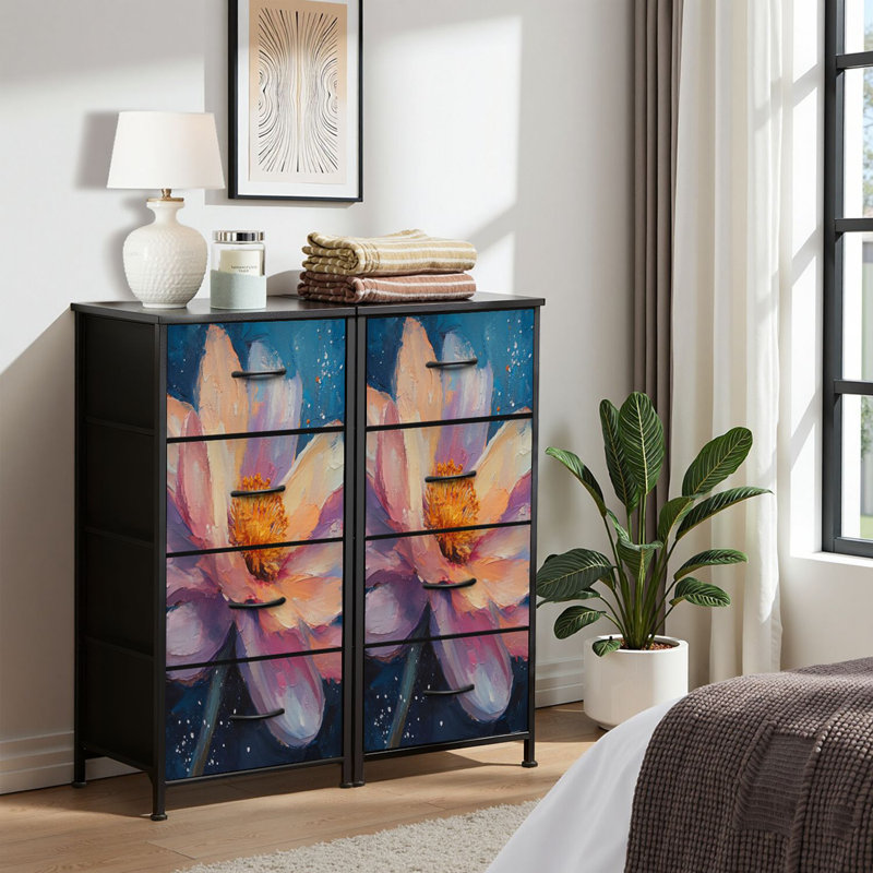4 Drawer Dresser for Bedroom, Narrow Chest of Drawers, Wooden Top and Study Iron Frame 18"x37.5"-(WxH)