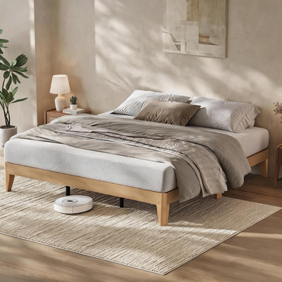 Queen Wood Platform Bed Frame, 11.8 Inch, Slat Support, Noise-Free, Easy Assembly
