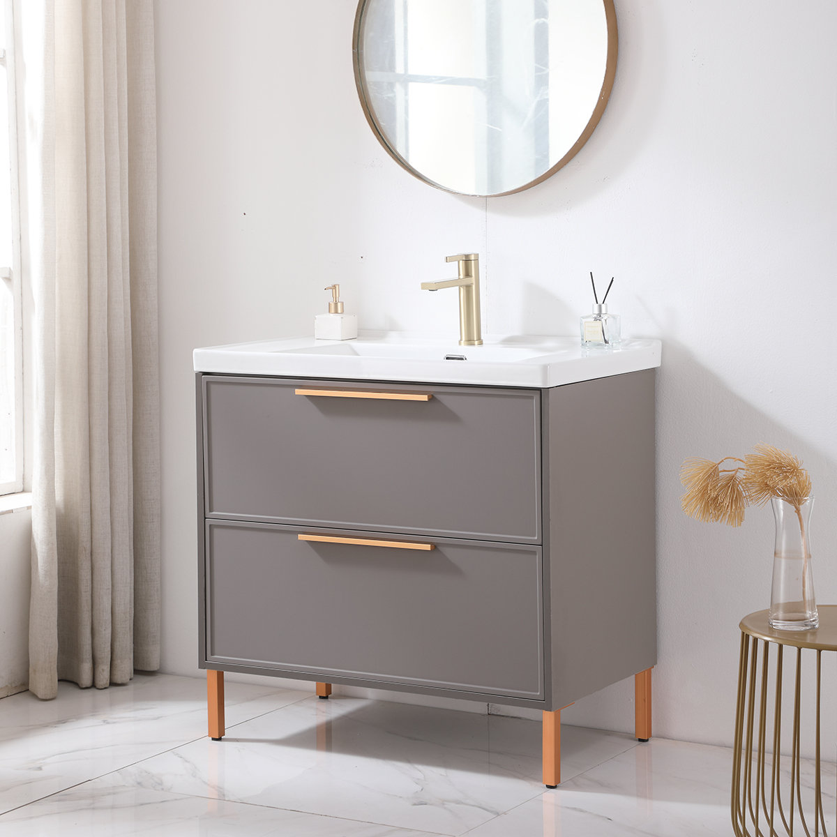 Mercer41 32'' Khaki Grey Free Standing 2 Drawers Single Bathroom Vanity ...