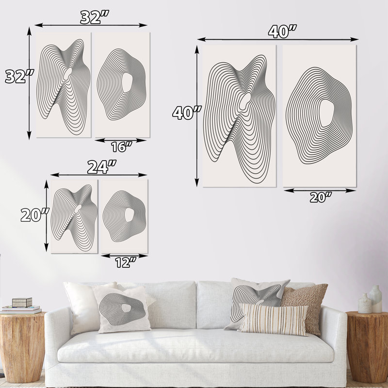 Minimal Late 20S Geometric Primitive Design V - Ensemble de 2 peintures, Toile tendue, H 20 po x l 24 po x P 1 po