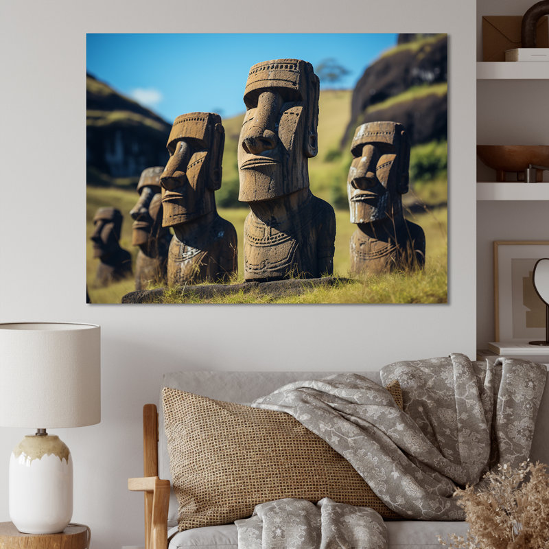 Art moderne brun, Moai Marvel, art asiatique II, H 12 po x l 20 po x P 1 po, Toile tendue