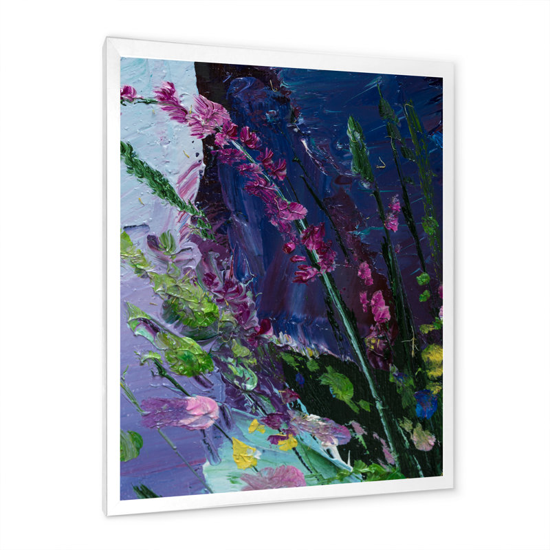 Décoration murale abstraite mauve et verte II - Toile traditionnelle, H 36 po x l 24 po x P 1 po, Cadre photo blanc