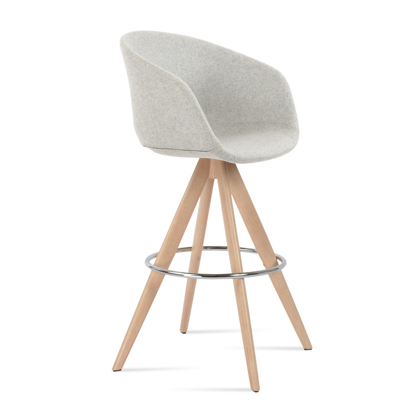 Tabouret de bar Tribeca Pyramid, Naturel, Laine argentée, Tabouret de comptoir (siège d'une hauteur de 27 p