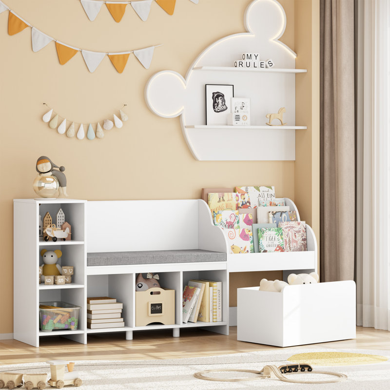 Alayzhia 67.3"W Wood Storage Bookcase with Adjustable Shelves, White
