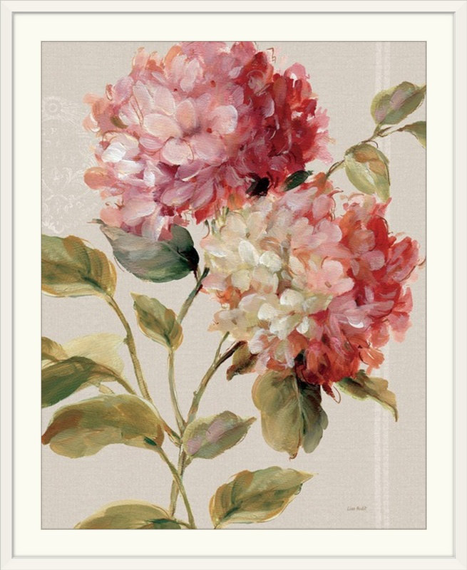 «Harmonious Hydrangeas Linen» - reproduction, Cadre blanc, H 23 po x l 20 po x P 1 po