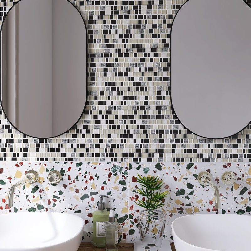 Cubemax Random 11.75'' X 11.75'' Mosaic Tile, Black/Beige