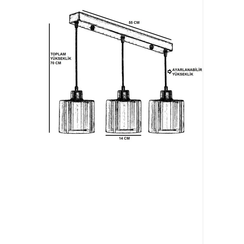 Lustre scandinave élégant de 21,7 po x 5,5 po | Fabrication 100% métal avec peinture séchée au four et revêtement en culbutage | Hauteur réglable, douille E27 (40 W maximum) | Finition en cuivre, parfaite pour les espaces de vie et de salle à manger modernes