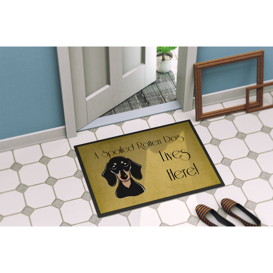 Smooth Black and Tan Dachshund Spoiled Dog Lives Here Non-Slip Outdoor Door Mat Caroline's Treasures Mat 