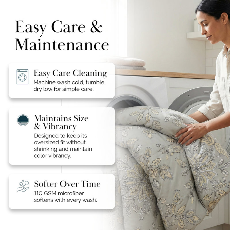 Southshore Fine Linens Vintage Garden Sandy Grey King/California King 3-Piece Reversible Floral Comforter Set with 2 King Shams, All-Season Down Alternative
