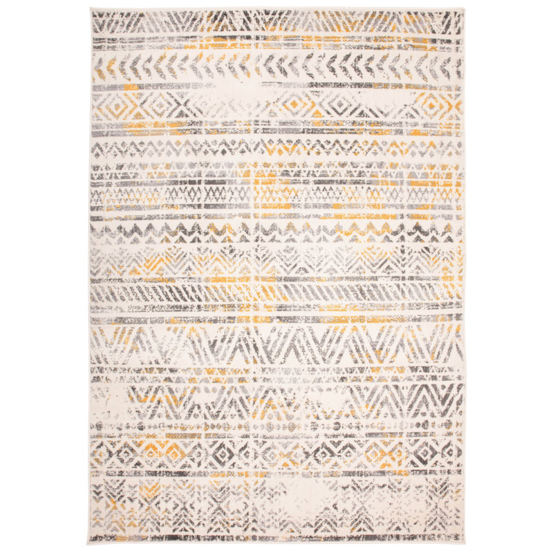 Tapis géométrique gris / jaune / ivoire, Rectangle 7 pi 10 po x 10 pi