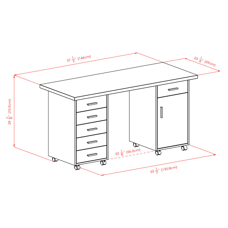 Ensemble de bureau rectangulaire 3 pièces Cowell