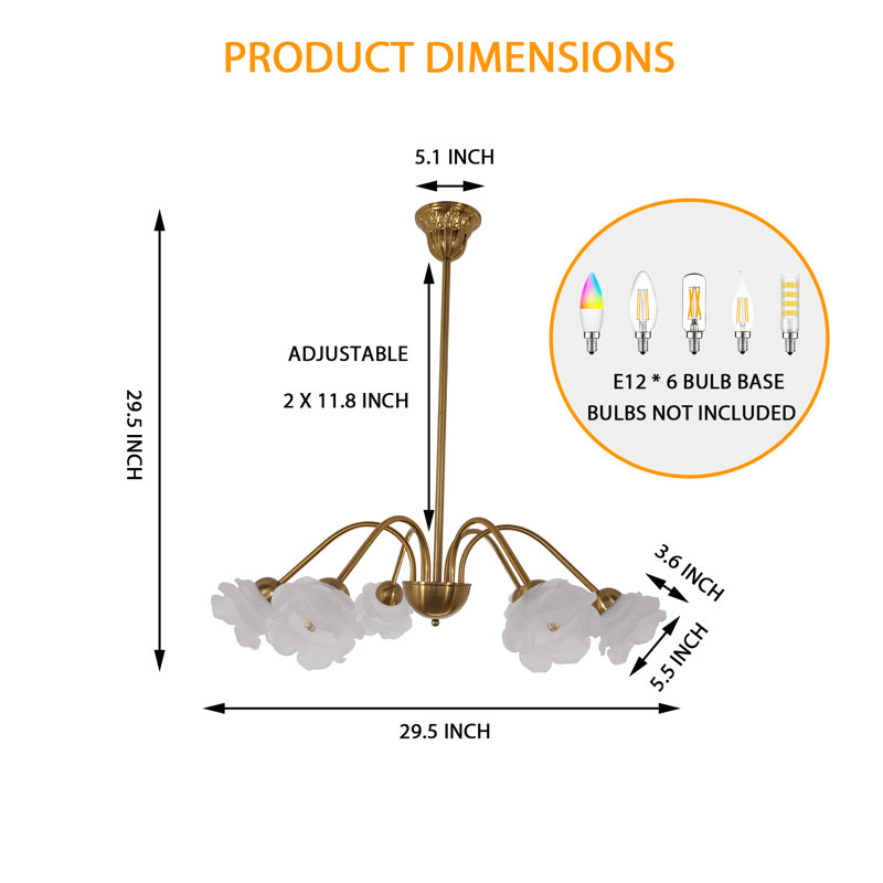 6-Light 29.5" Modern Linear Sputnik Chandelier