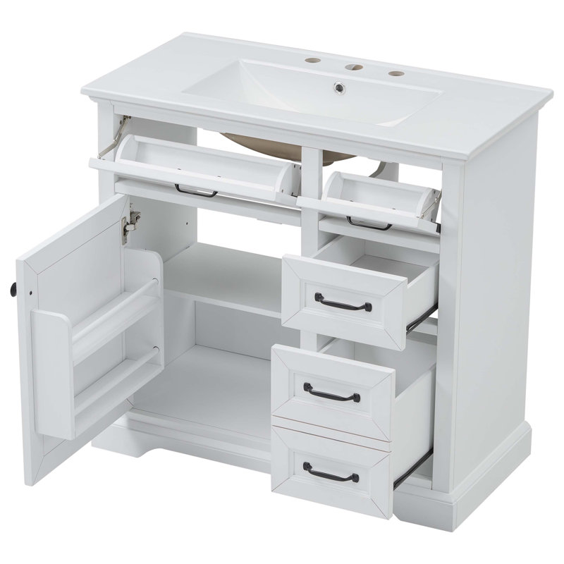 Meuble-lavabo 36 po avec lavabo, lavabo en céramique, 2 tiroirs basculants, charnières de porte à fermeture en douceur, Blanc