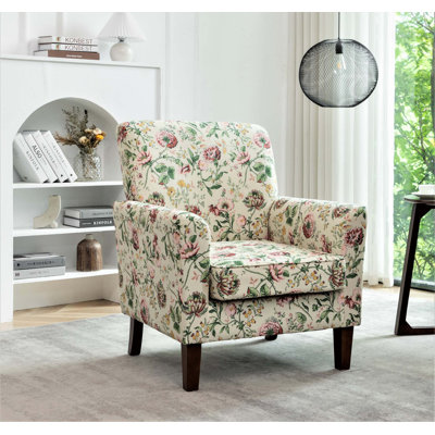 Élégant fauteuil en mélange de polyester à motifs avec structure et détails en bouleau massif