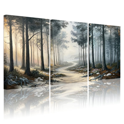 Ensemble de 3 tableaux sur toile « Chemin forestier » pour la décoration du salon et de la chambre.