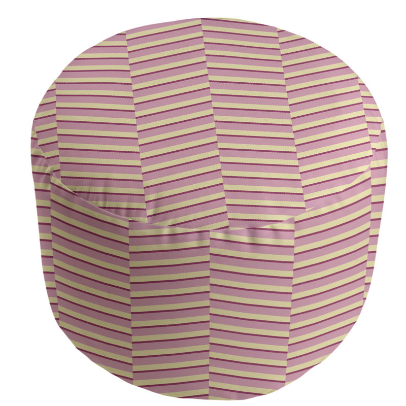 Upholstered Pouf, Pink/Yellow