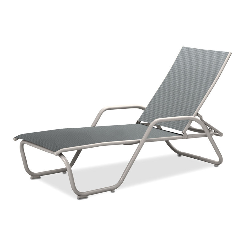 Outdoor Rust-Resistant Metal Chaise Lounge, Textured Snow, Boulder