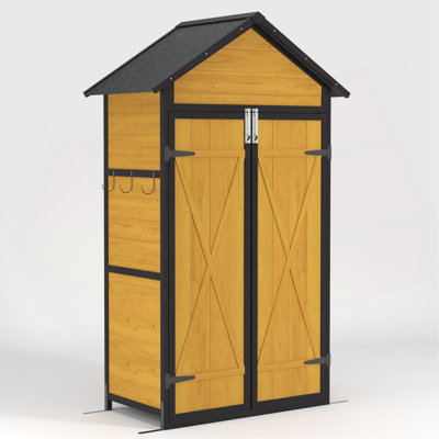 Outdoor Storage Cabinet Weatherproof Wood Storage Shed With Waterproof Roof Lockable Doors Removable Shelves Foldable Table Hooks 69 Inches Garden Tool Shed For Yard And Patio