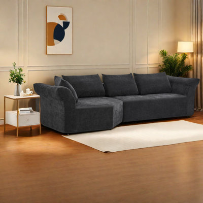 Canapé d'angle modulaire moderne, accoudoir gauche, accoudoirs larges, mousse noire, salon