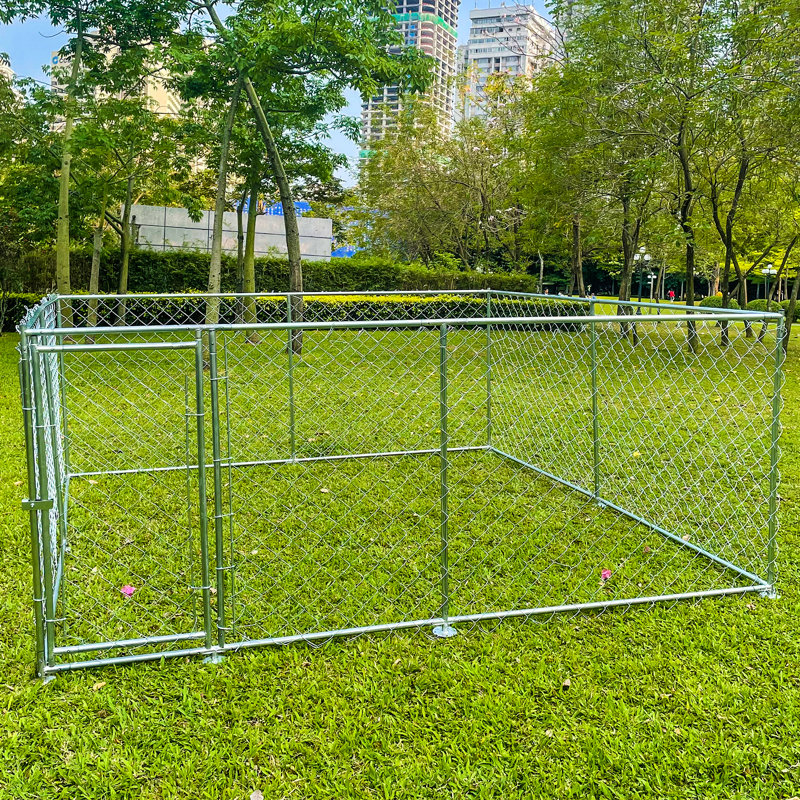 Chenil d'extérieur en métal pour chien sans toit avec porte verrouillable