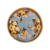 Wild Rose Enamel & Rattan Round Tray