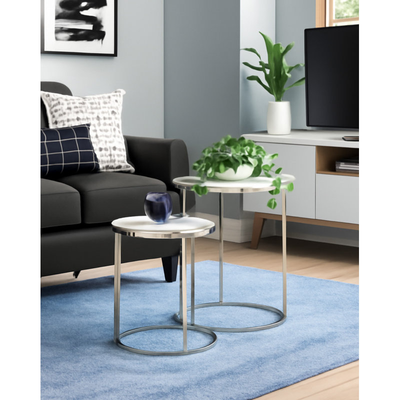 Donna Frame Nesting Tables, Glossy White/ Chrome