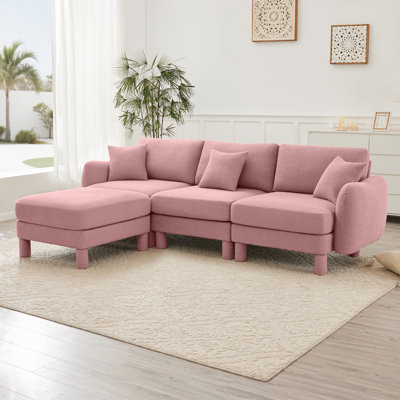 Boucle Fabric 3-Seat Sofa Including 2 Pillows，Ottoman