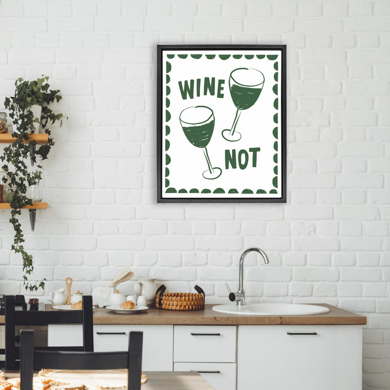 Cadre vert flottant vin blanc flottant, design par Heather Dutton, Cadre flottant noir de jais, H 21 po x l 17 po