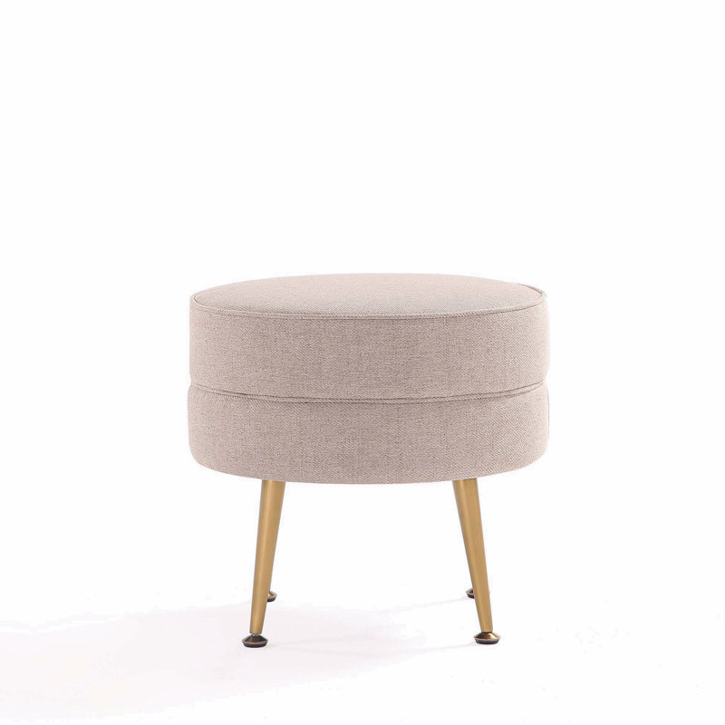 Upholstered Accent Ottoman, Beige, Gold