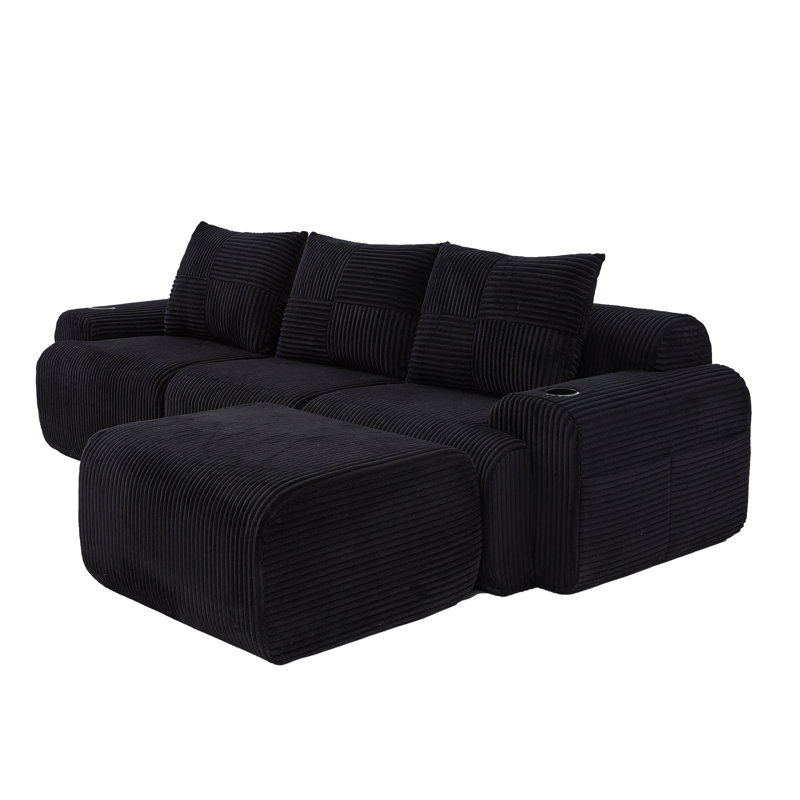 3 Seater Corduroy Sofa, Black