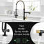 Robinet d'évier de cuisine à poignée simple avec tirette - noir et or, à empreintes digitales