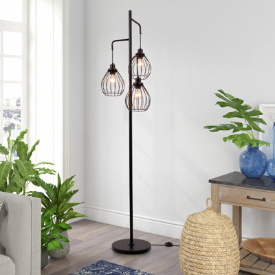 70" 3-lights Industrial Black Tree Floor Lamp