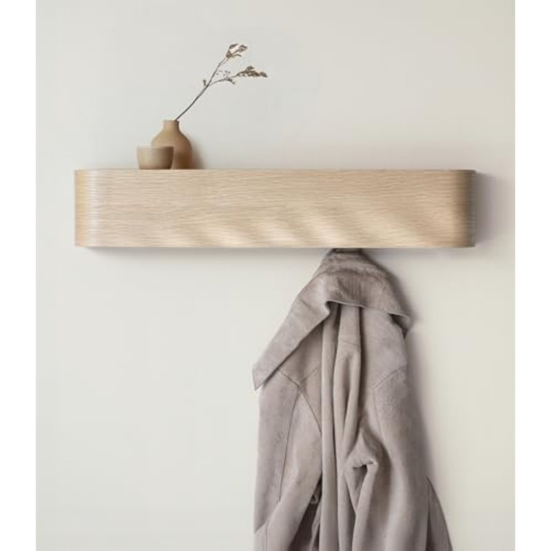 Porte-manteau mural « Toke » - Porte-manteau au design moderne avec crochets muraux dissimulés - Panneau en placage de bois massif - Chêne, blanc