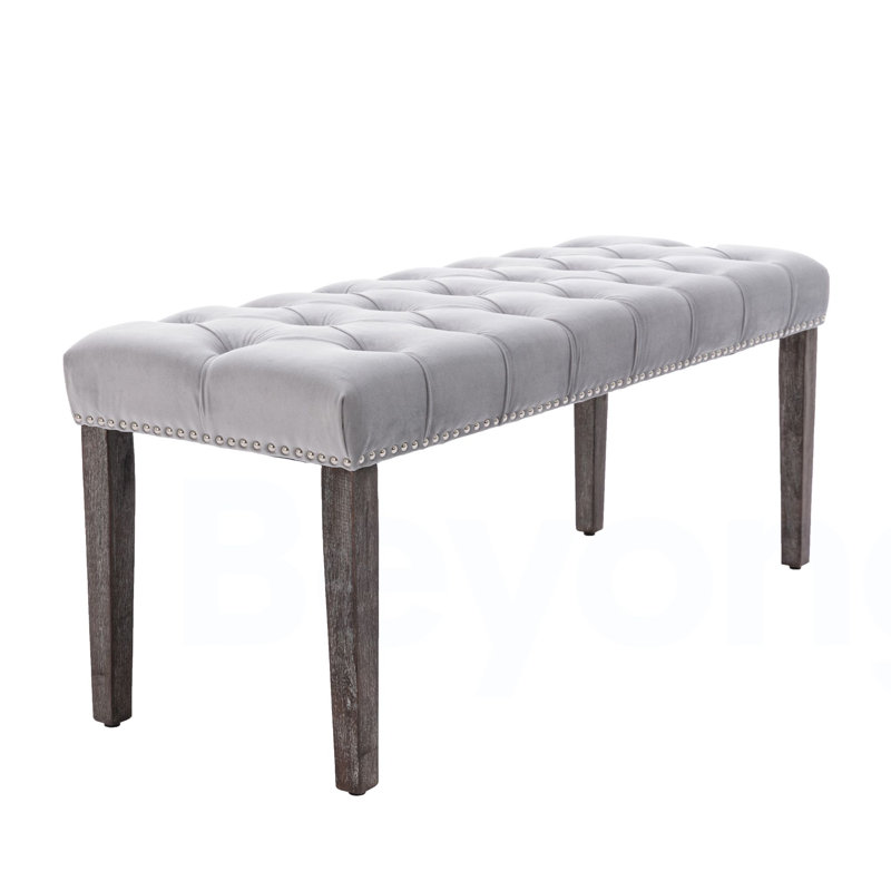 Heng Ming Upholstered Tufted Bench Ottoman , Velvet Dining Bench Bedroom Bench  Footrest Stool Accent Bench for Entryway Dining Room Living Room, Light gray