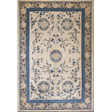 Chinese - Peking Antique Knotted Wool Ivory 1900s Hallway Runner Rectangle Rug