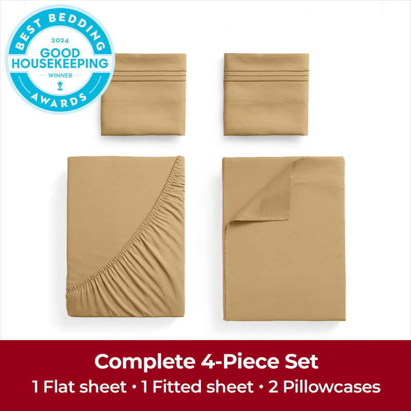 Mellanni 1800 Bed Sheets Queen Gold, Queen Sheet Set, Gold