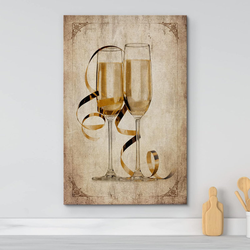 «Vintage Confetti Champagne Glasses» sur impression sur toile, H 48 po x l 32 po x P 1,5 po