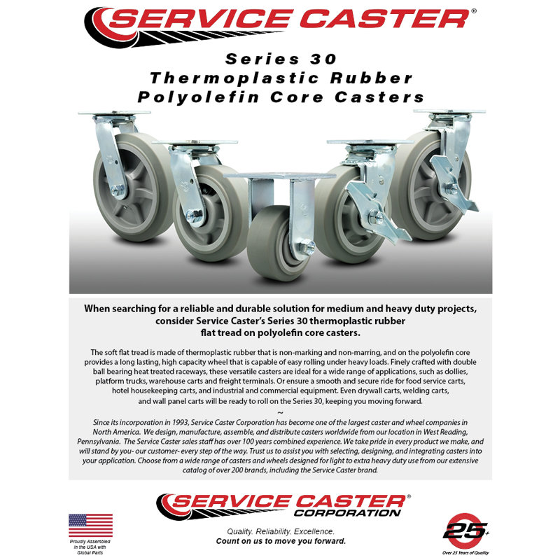 5 Inch Thermoplastic Rubber Caster Set with 2 Brakes/Swivel Lock 2 Rigid SCC/SCC-30CS520-TPRRF-TLB-BSL-2-R-2