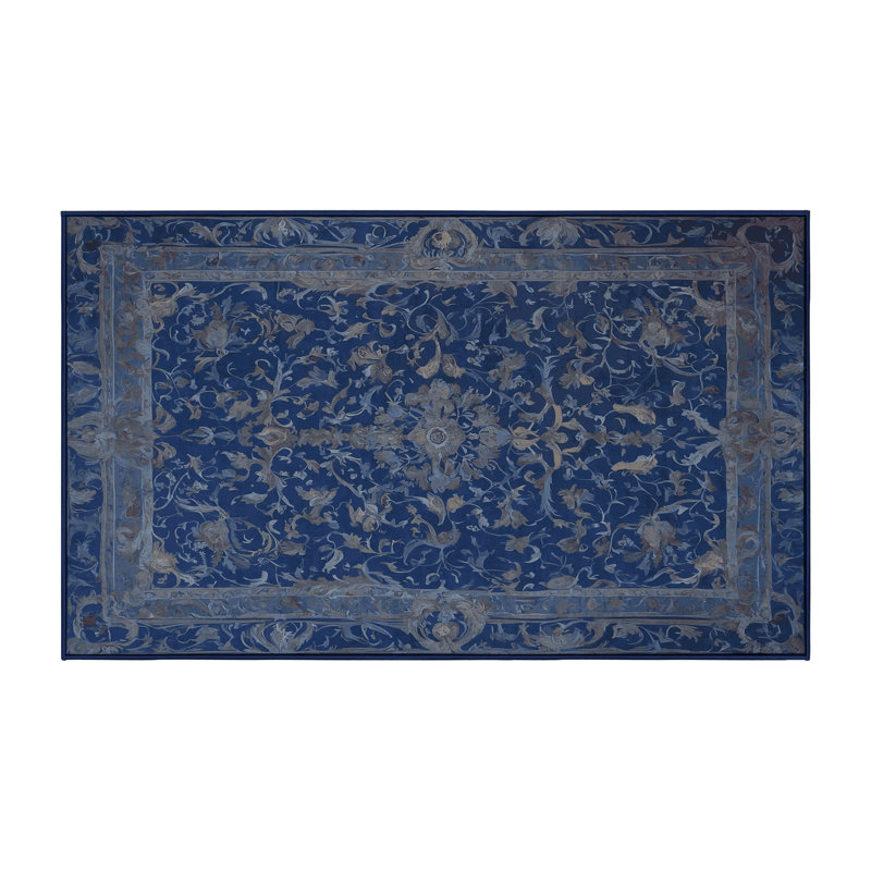 Machine Washable Blue Area Rug, Rectangle 4' x 6'