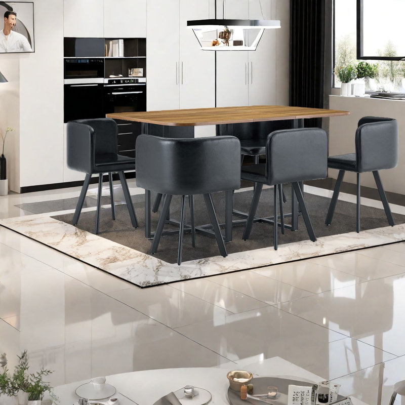 7-Piece Dining Set, Rectangular Table With 6 Chairs For Dining Room