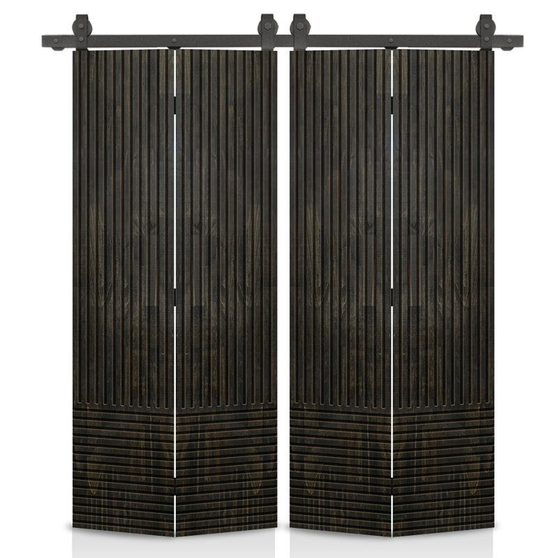 Porte de grange pliante en bois de pin teinté Japanese Series avec quincaillerie coulissante, 68 po x 84 po, Noyer