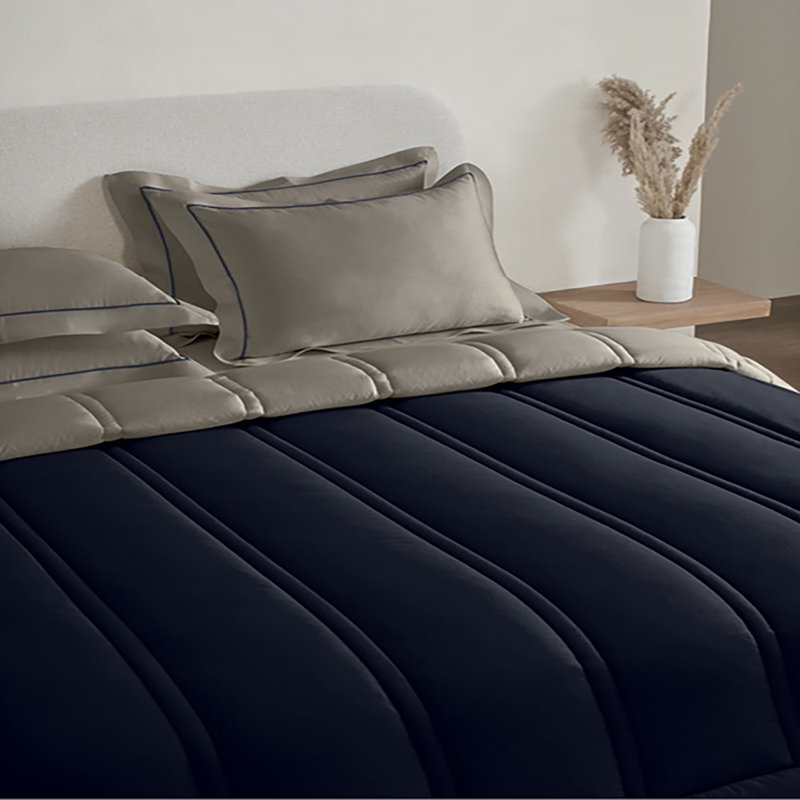 Ensemble de couette réversible en coton 3 pièces P/Kaufmann Home Array, King Comforter + 2 King Shams, Black/Khaki