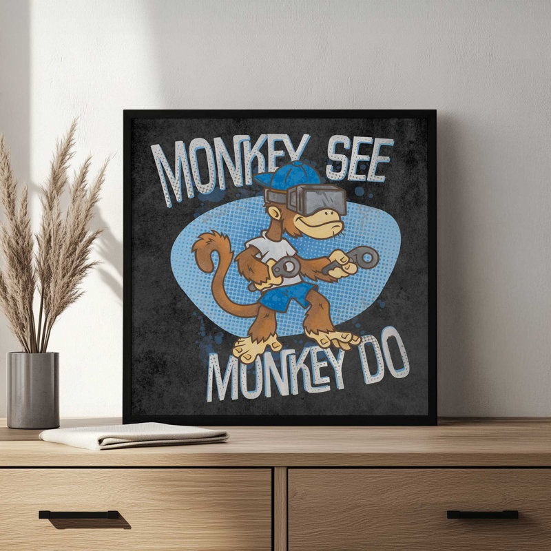 Reproduction d'art «Monkey See, Monkey Do» par Lauren Rader, L 30 po x H 30 po, Argent, Impression encadrée